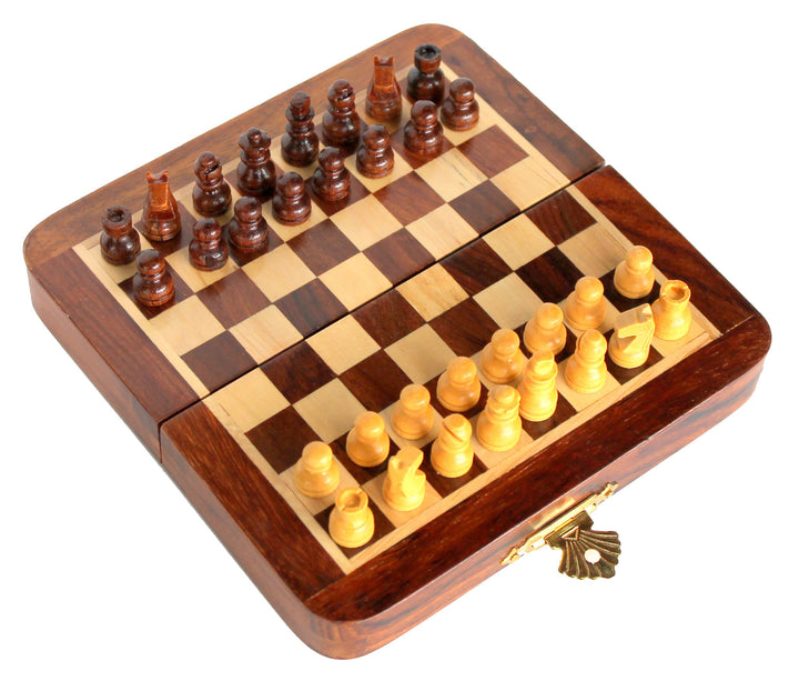 StonKraft Handmade Premium Holz 18 x 18 cm Schachspiel - Faltbares Holz-Magnetset mit Aufbewahrung