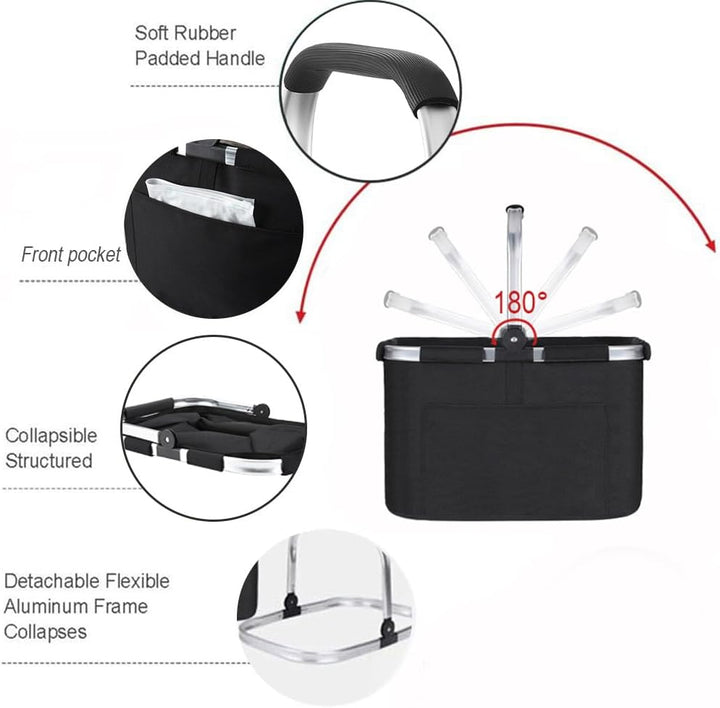 Pynhoklm®30L Einkaufskorb 2pcs Erschwinglich Picknickkorb Einkaufstasche Tragekorb mit Aluminiumgrif