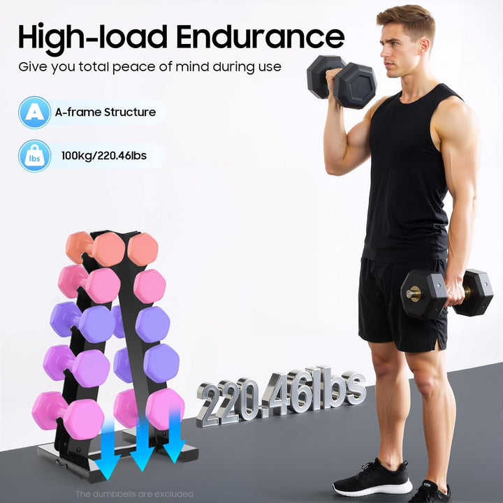 5-Etagen Hantelständer aus Metall, A-Rahmen Design mit Griff, Platzsparendes Fitness-Rack für Home-G