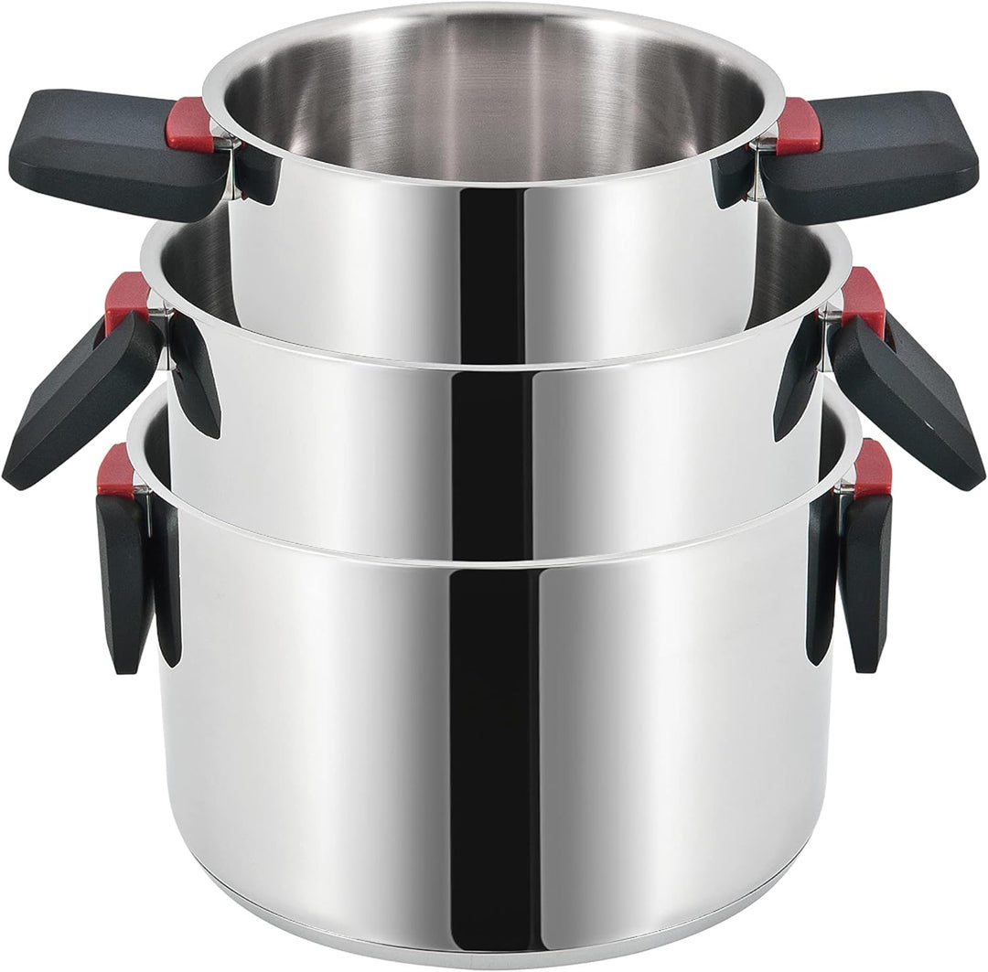 Linnuo Sma-Line 3tlg Topfset Induktion Kochtopf Set Edelstahl Töpfe mit Glasdeckel mit klappbaren Ku