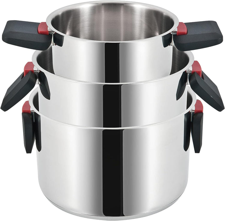Linnuo Sma-Line 3tlg Topfset Induktion Kochtopf Set Edelstahl Töpfe mit Glasdeckel mit klappbaren Ku