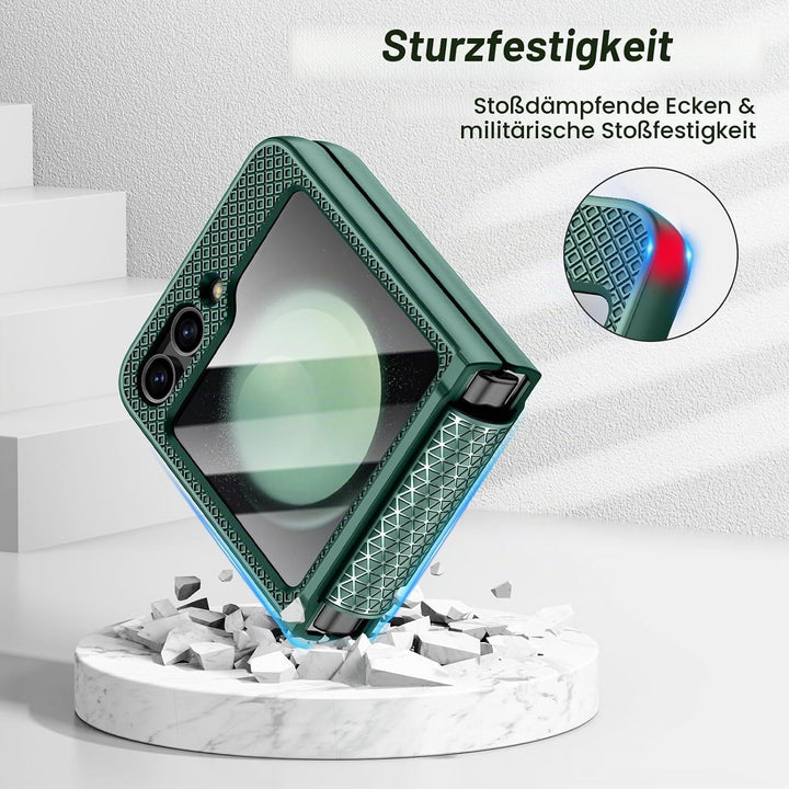 Doeshine für Samsung Galaxy Z Flip 5 Hülle mit Scharnierschutz &amp; Displayschutzfolie, Rutschfester Te