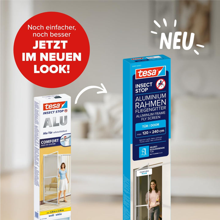 tesa INSECT STOP Aluminium Rahmen Fliegengitter für Türen 120 cm x 240 cm, 120 cm x 240 cm