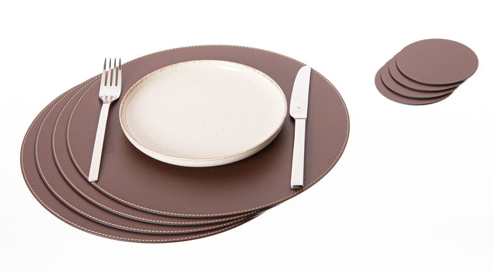 Nikalaz Rund Platzsets und Untersetzer aus Recyceltem Leder, 4 Stück Tischsets, Platzdeckchen 33 cm