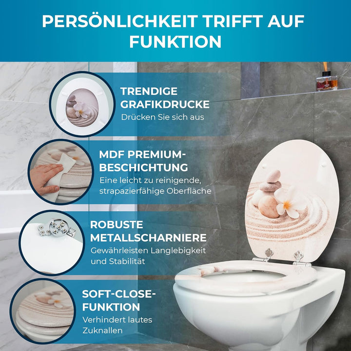 Benkstein Premium WC-Deckel, antibakteriell, bedruckter Toilettensitz – Duroplast-Toilettendeckel mi