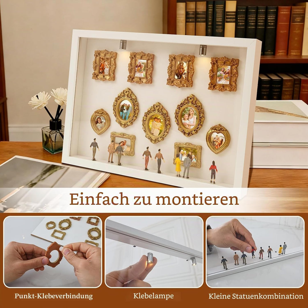 DIY Mini Museum Silhouette Box mit Vintage Mini Bilderrahmen Gold &amp; Figuren,Figuren Menschen Museum