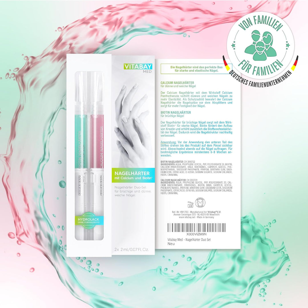 Vitabay Nagelhärter Duo Set 2x 2 ml Nagelpflegestift mit Calcium und Biotin - Nagelpflege brüchige N