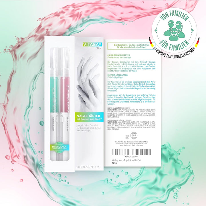Vitabay Nagelhärter Duo Set 2x 2 ml Nagelpflegestift mit Calcium und Biotin - Nagelpflege brüchige N