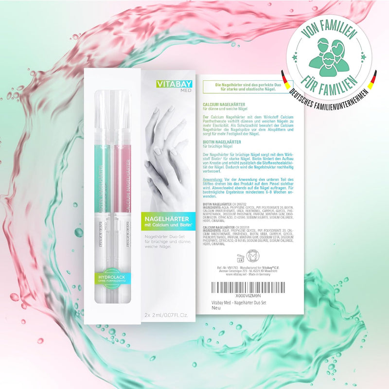 Vitabay Nagelhärter Duo Set 2x 2 ml Nagelpflegestift mit Calcium und Biotin - Nagelpflege brüchige N