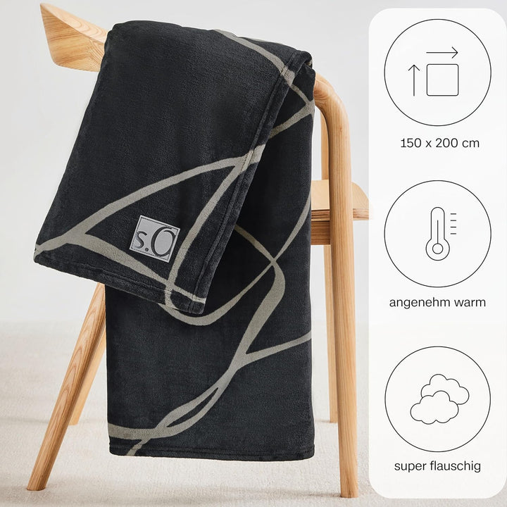 s.Oliver Kuschelsoft Decke 150x200 - flauschig, warm & waschbar, Kuscheldecke schwarz Schwarz 150 x
