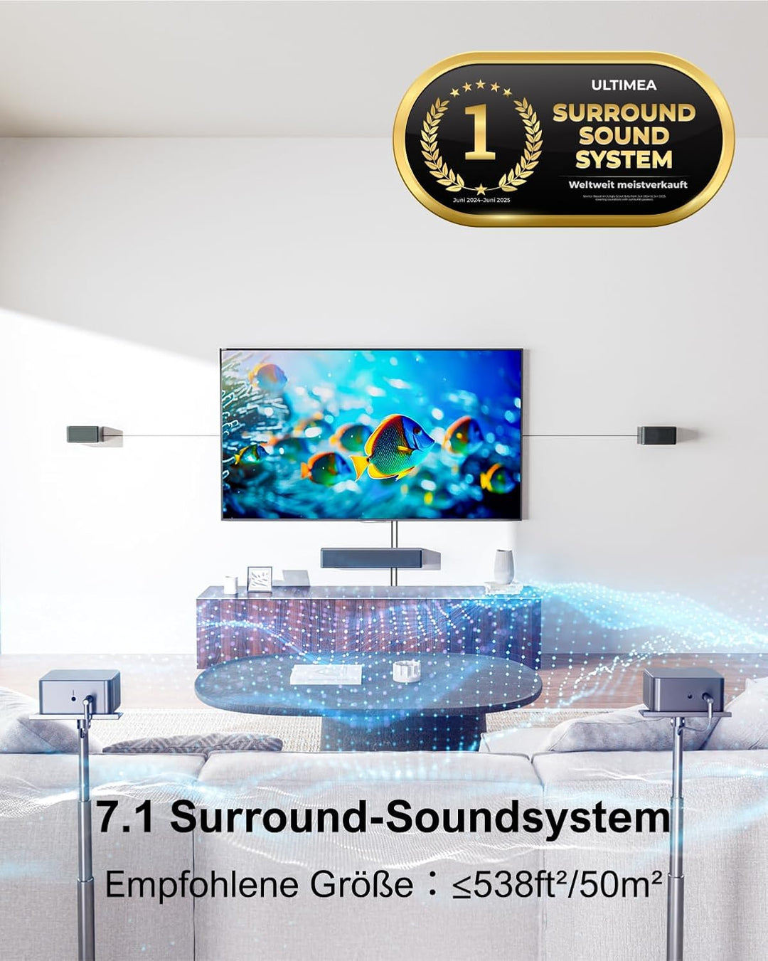 ULTIMEA 7.1ch Soundbar, Virtuelle Surround Sound System für TV, App-Steuerung, 4 kabelgebundene Surr