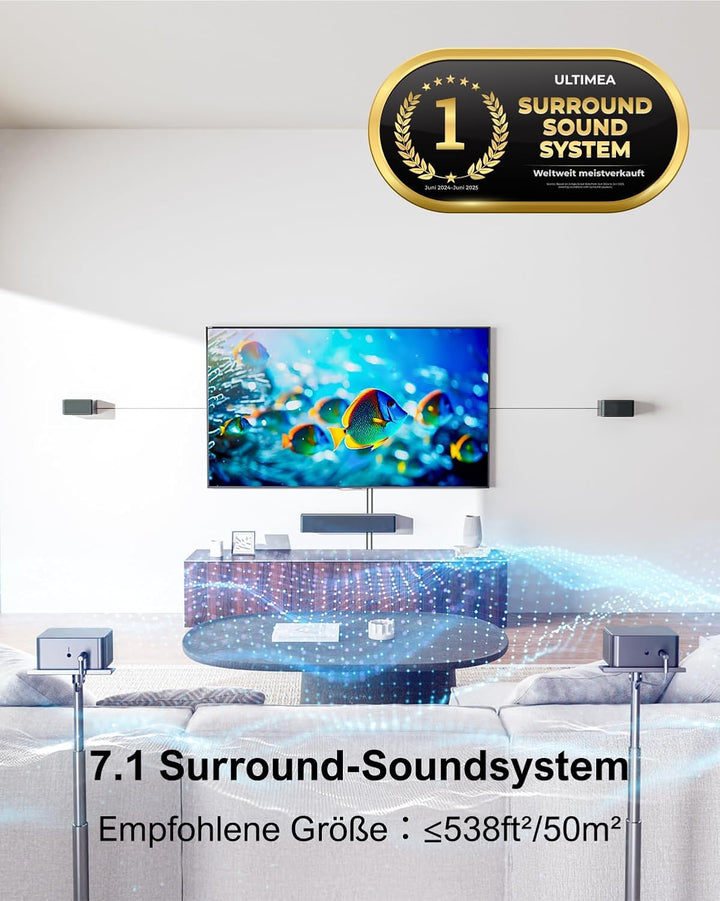 ULTIMEA 7.1ch Soundbar, Virtuelle Surround Sound System für TV, App-Steuerung, 4 kabelgebundene Surr