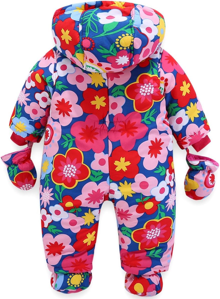 Baby Winter Overall Mit Kapuze Schneeanzüge mit Handschuhen und Füsslinge Mädchen Jungen Warm Kleidu
