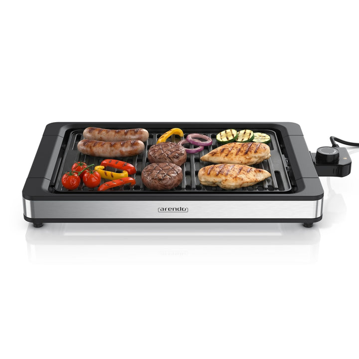 Arendo - Tischgrill Elektrogrill Edelstahl - bis 250 Grad - Steaks, Würstchen, Fisch, Meeresfrüchte,