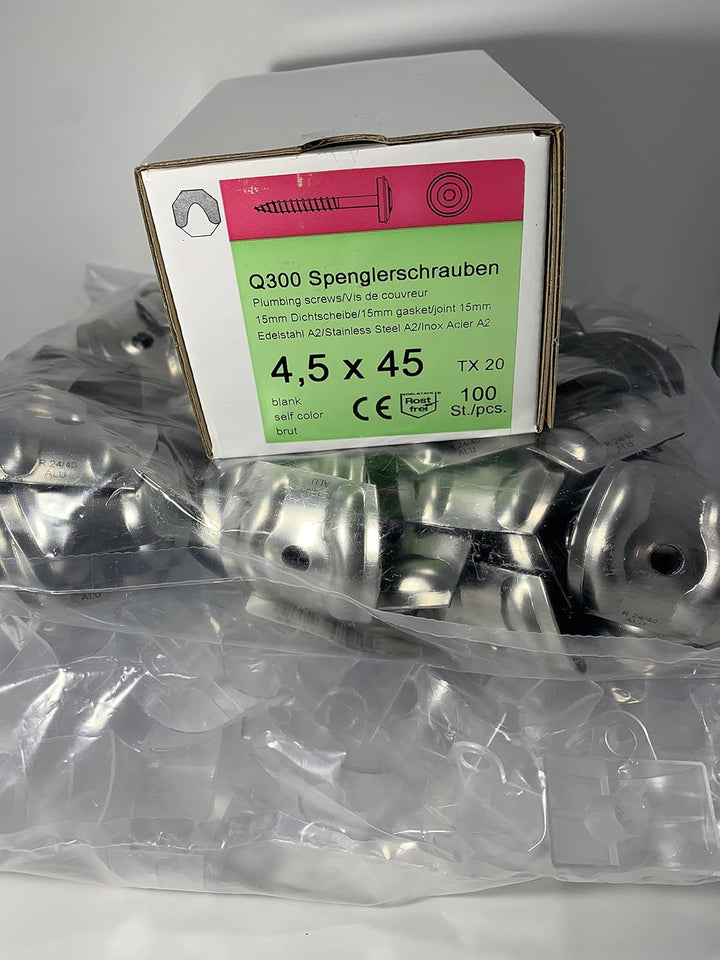Set aus je 100 Stück Kalotten & Abstandhalter & Spengler-Schrauben TX20 EPDM-Dichtscheiben 4,5x45mm