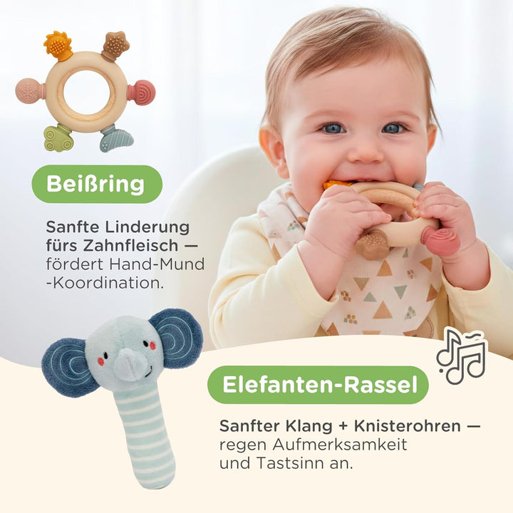 Nene Toys Montessori Baby Spielzeug 0–6 Monate – 7-in-1 Sensorik Holz Lernbox mit Schwarz-Weiss Stof