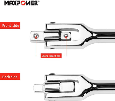 MAXPOWER 2 in 1 Gelenkgriff Drehgriff mit 1/2" und 3/8" Antriebskopf, 600mm/24 Schiebegriff mit Gele