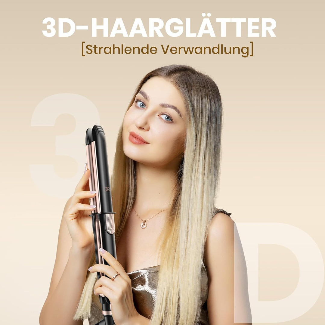 Glätteisen 2-in-1 Professioneller Haarglätter & Lockenstab Golden Goods – Titanplatten mit Keramikbe