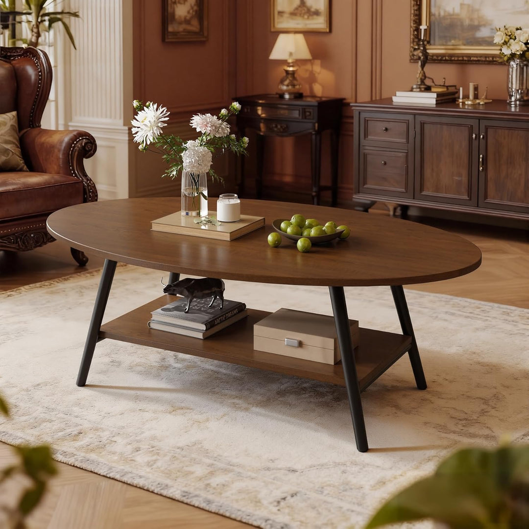Runde Beistelltisch 2-Tier Couchtisch Tisch mit Stauraum Moderner Massivholztisch Metallrahmen für W