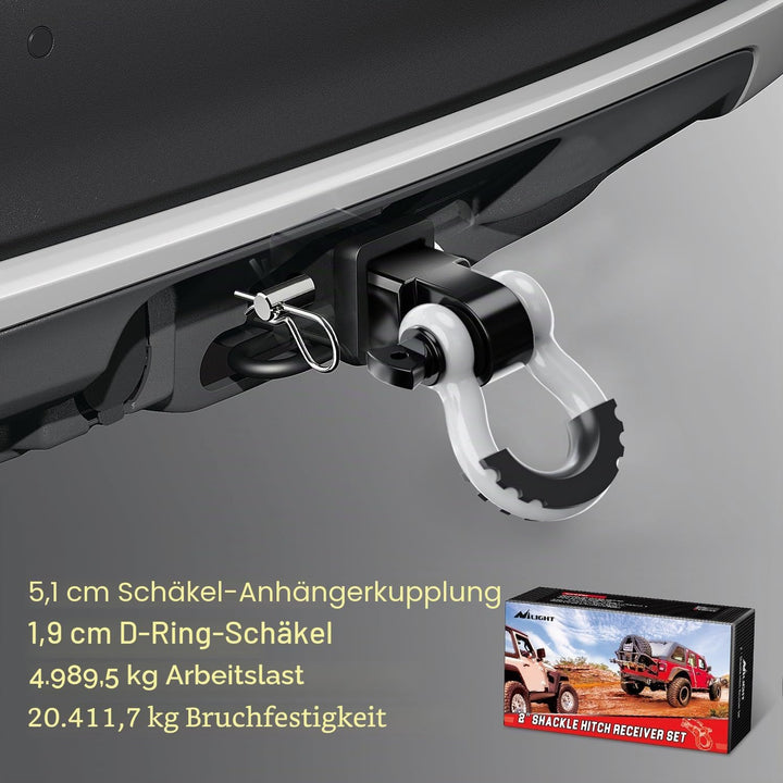 Nilight Schäkelkupplungsempfänger, 5,1 cm, 20,411 kg, Bruchfestigkeit, 1,9 cm D-Ring-Schäkel mit Anh