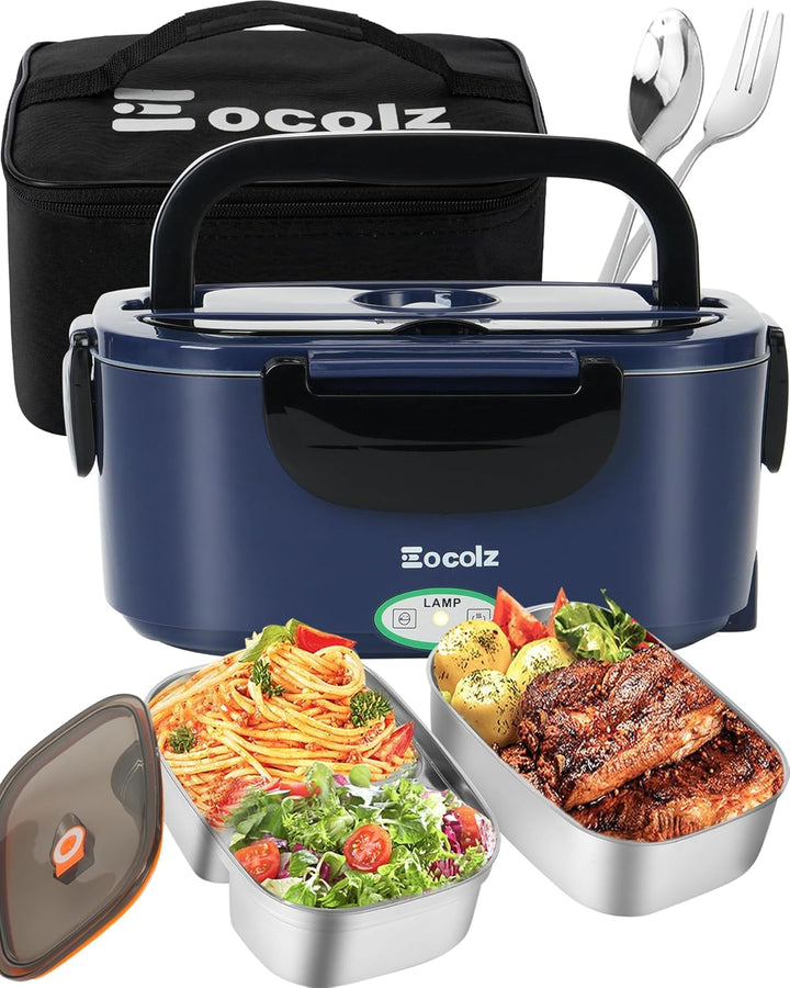 Eocolz Elektrische Lunchbox mit Speisenwärmer 80-100W, tragbarer 1,5L-Behälter mit zwei Behältern fü