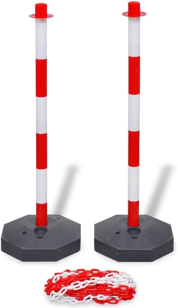 vidaXL Set von 4 Absperrpfosten und 2 Kunststoff-Ketten von je 10 m Leitpfosten Absperrung Poller Pf