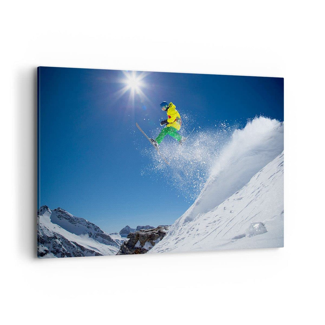 ARTTOR Bilder auf Leinwand 100x70cm Leinwandbild Ski Winter Schnee Berg Gross Wanddeko Bild Schlafzi