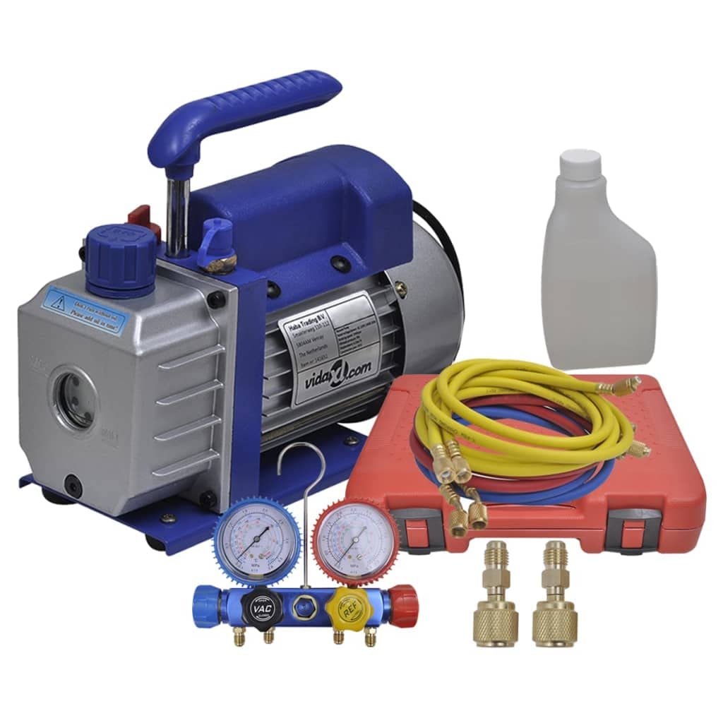 vidaXL Vakuumpumpe Einstufig mit 4-Wege-Verteiler-Manometer Set Vacuumpumpe Unterdruckpumpe Vacuum K