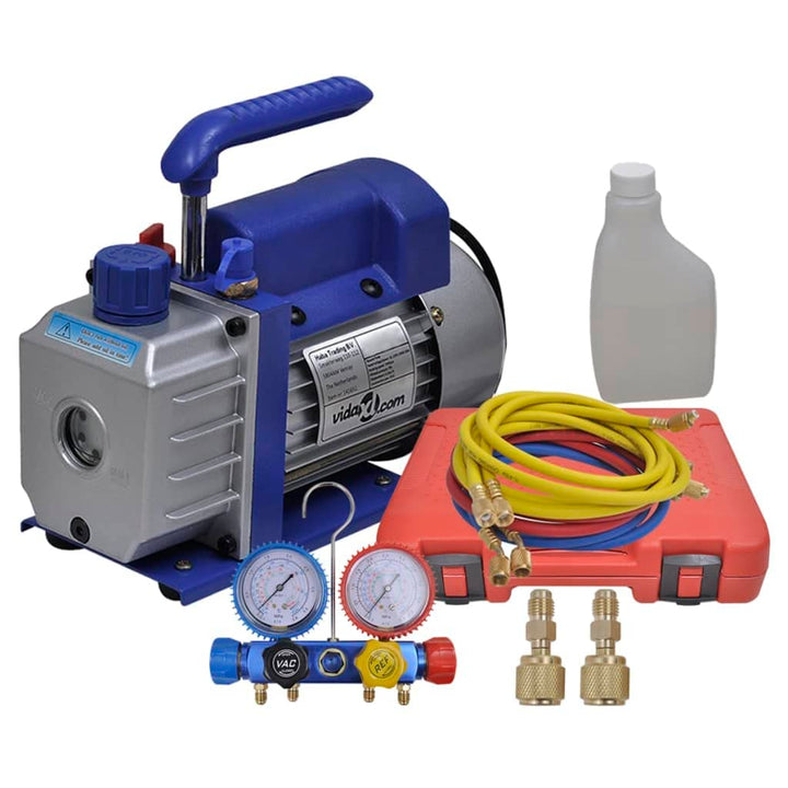 vidaXL Vakuumpumpe Einstufig mit 4-Wege-Verteiler-Manometer Set Vacuumpumpe Unterdruckpumpe Vacuum K