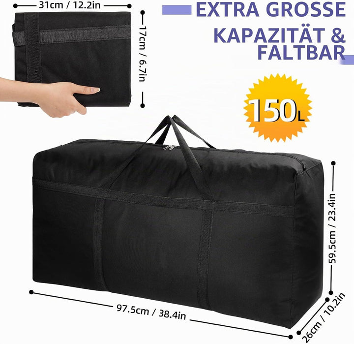 Lannvan 2 Stück 150L Aufbewahrungstasche XXL - 600D Oxford Aufbewahrungstasche für Bettdecken - Umzu