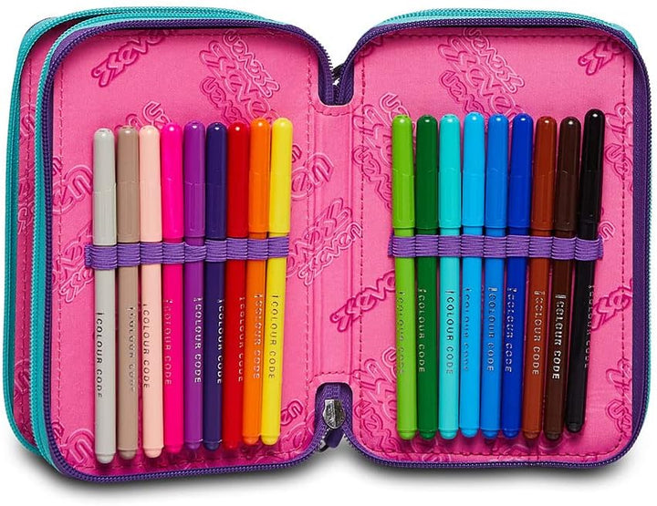 Seven Federmäppchen, Mäppchen, Mehrfarbig, Federtasche für Schreibwaren, Etui komplett mit Bleistift