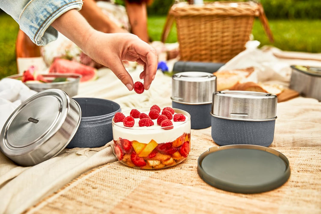 Black+Blum Lunchschale aus Glas | Schiefer | 750 ml | Borosilikatglas mit Schutzhülle aus nachhaltig