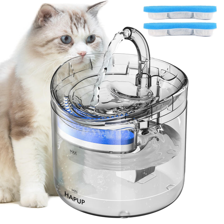 HAPUP Katzenbrunnen Trinkbrunnen Für Katzen Wasserspender 1,8L Transparentes Rundes Wasserfontäne mi