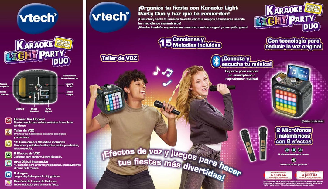 VTech Karaoke Light Party Duo Golden Edition, leistungsstarker Lautsprecher, Karaoke, tragbar, mit B