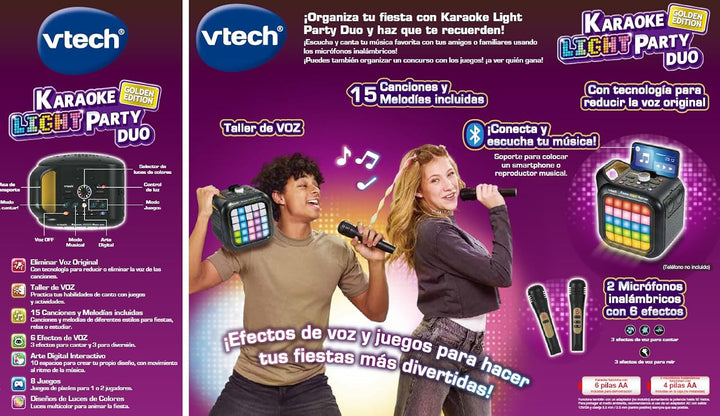 VTech Karaoke Light Party Duo Golden Edition, leistungsstarker Lautsprecher, Karaoke, tragbar, mit B