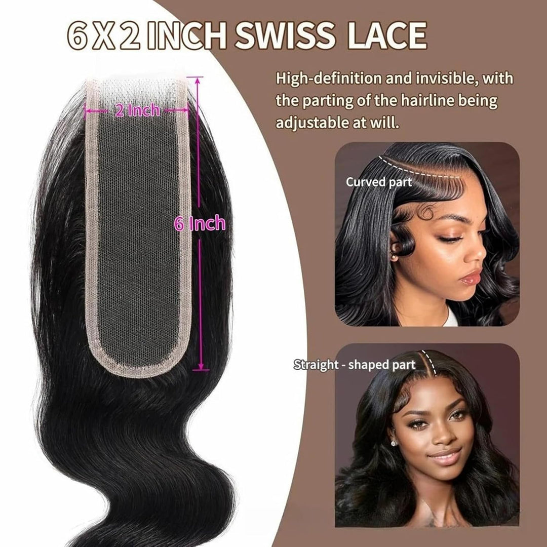2x6 Human Hair Closure Transparent Lace 2x6 Body Wave Lace Closure Free Part Brazilian Human Hair Ex