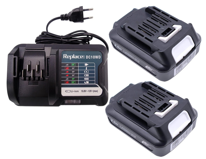 2X BL1021B 2.0Ah Akku mit Ladegerät DC10WD DC10SB für Makita 12V Akku BL1016 BL1015 BL1020 BL1041B 1