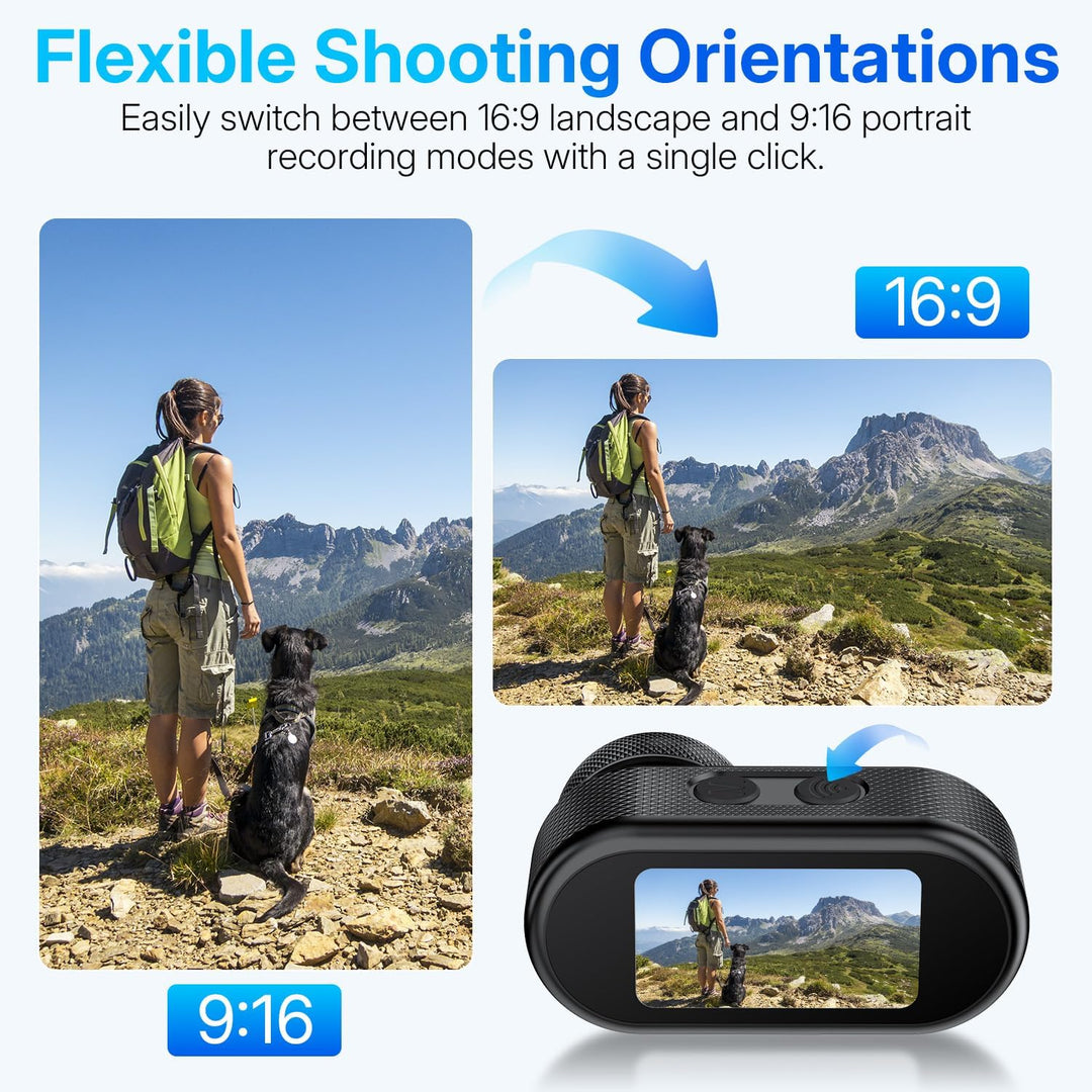 4K Action Cam Mini Bodycam, Magnetisch mit 6-Achsen EIS | 150° Weitwinkel, WiFi App, 150 Min. Aufnah