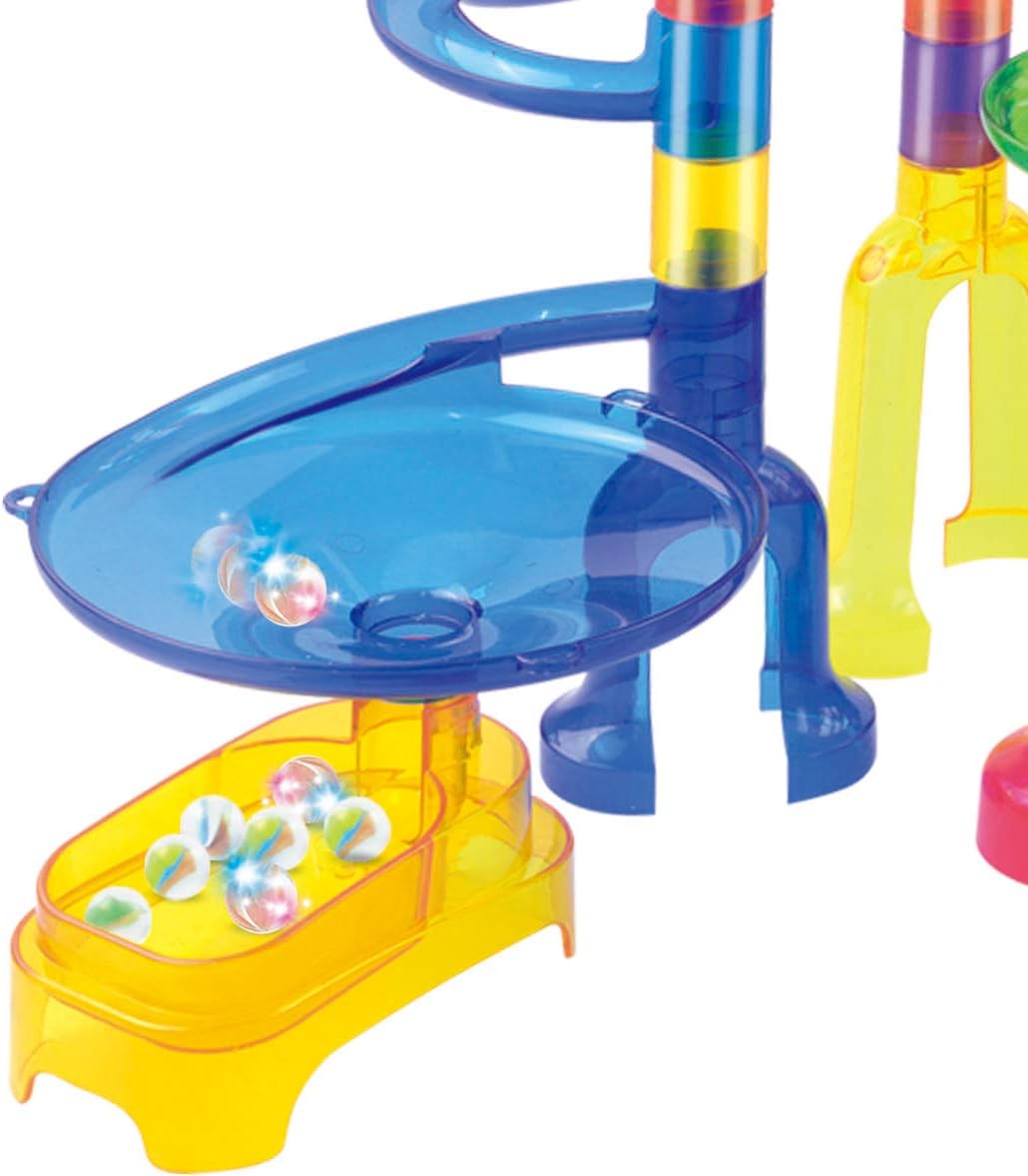 JOYIN 170 Stück Mehrfarbige Murmelbahn Marble Run Set mit 120 Kunststoffteile 50 Glasmurmeln, Bauste