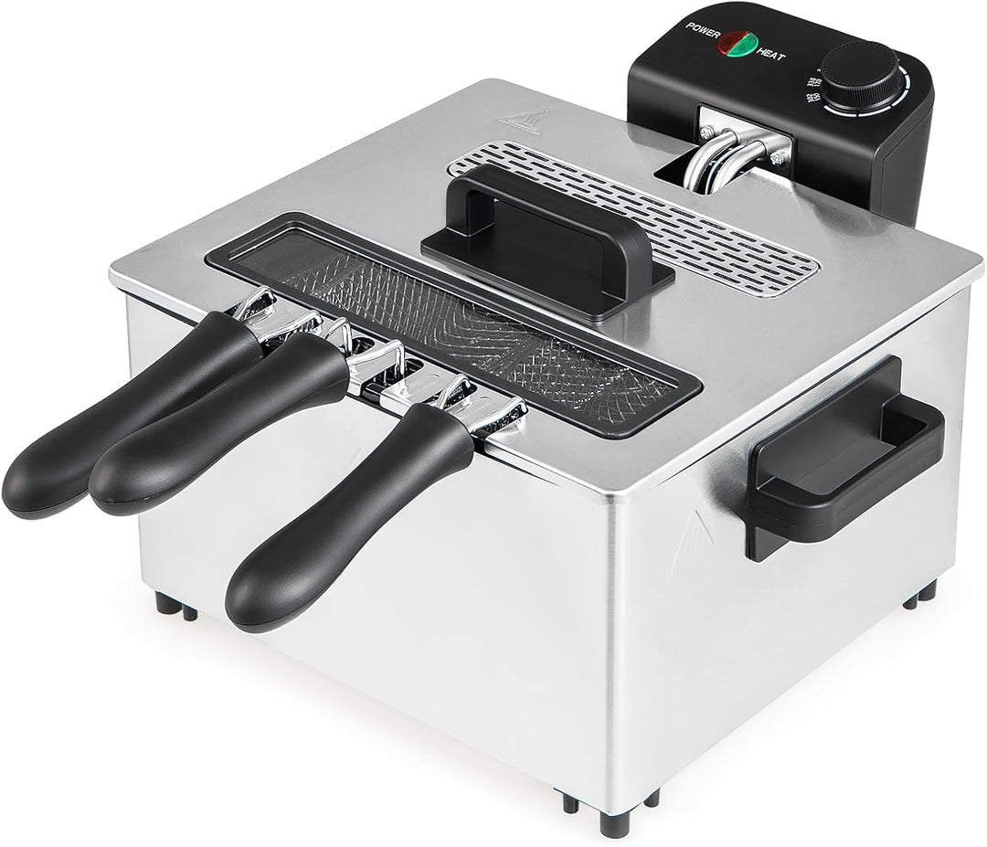 RELAX4LIFE 2000W Öl-Fritteuse mit 3 Frittierkörben, 5L elektrischer Friteuse aus Edelstahl, mit Eins