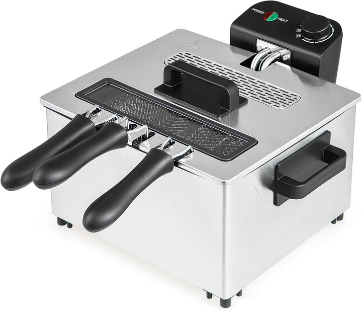 RELAX4LIFE 2000W Öl-Fritteuse mit 3 Frittierkörben, 5L elektrischer Friteuse aus Edelstahl, mit Eins