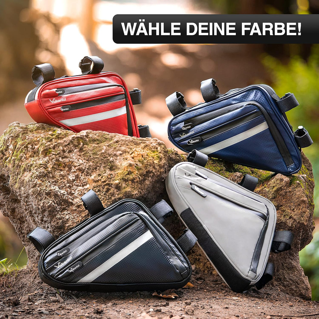 Valkental - Wasserfeste Rahmentasche mit viel Platz - 1,5L Volumen - Fahrradtasche mit Reflektoren u