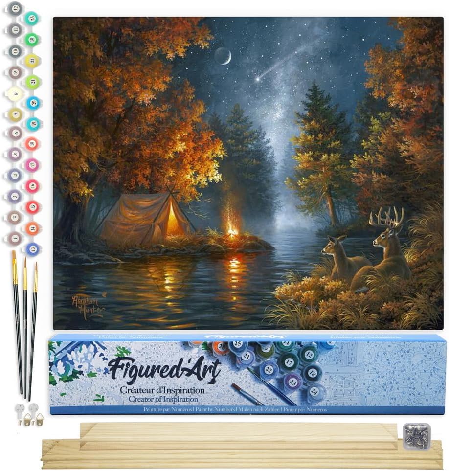 Figured'Art Malen Nach Zahlen Erwachsene Mit Rahmen Zelten unter dem Sternenhimmel - Paint by Number