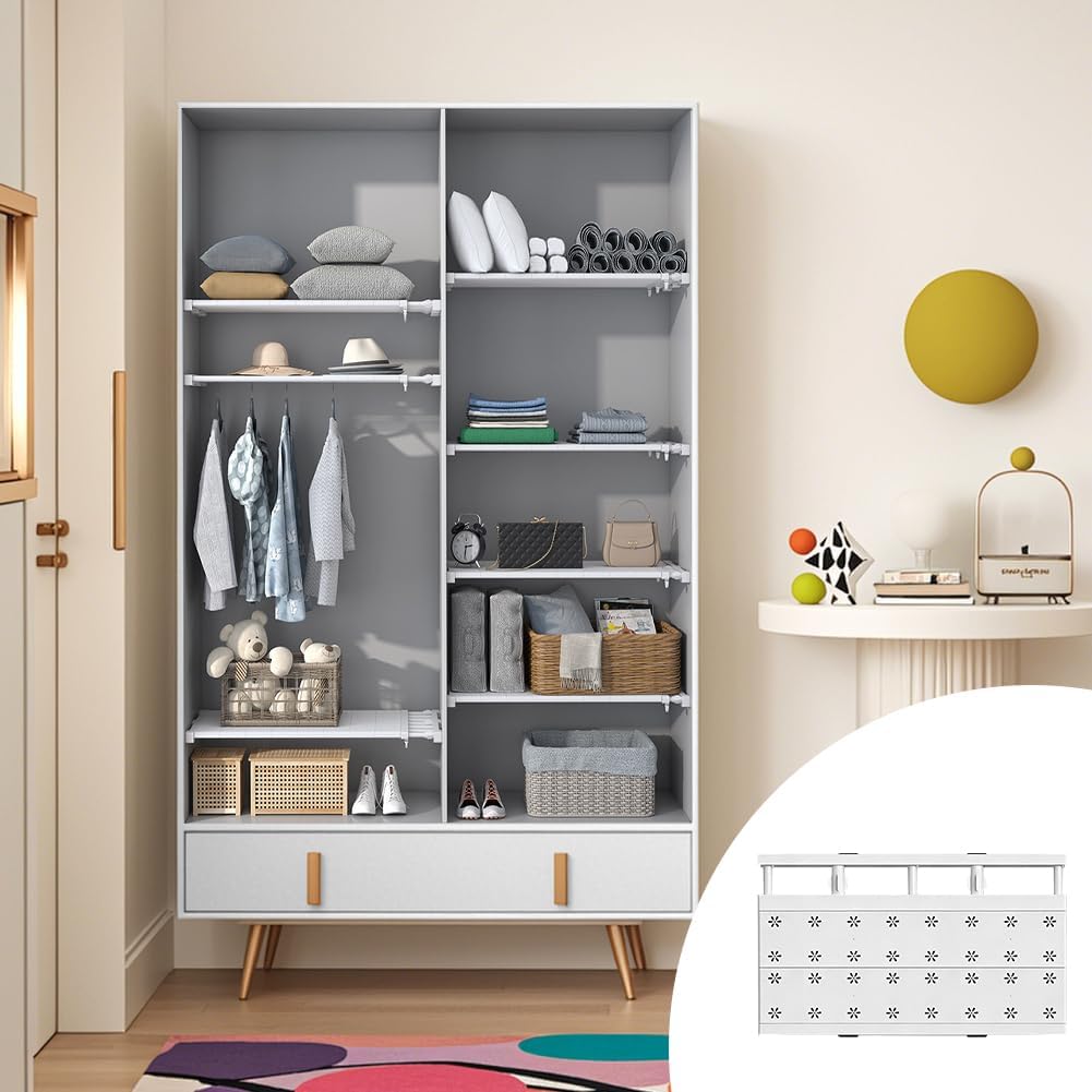 Verstellbare Regale für Schrank, 42cm Breit Erweiterbares Einlegeböden Schrankregal, Regalboden Ohne