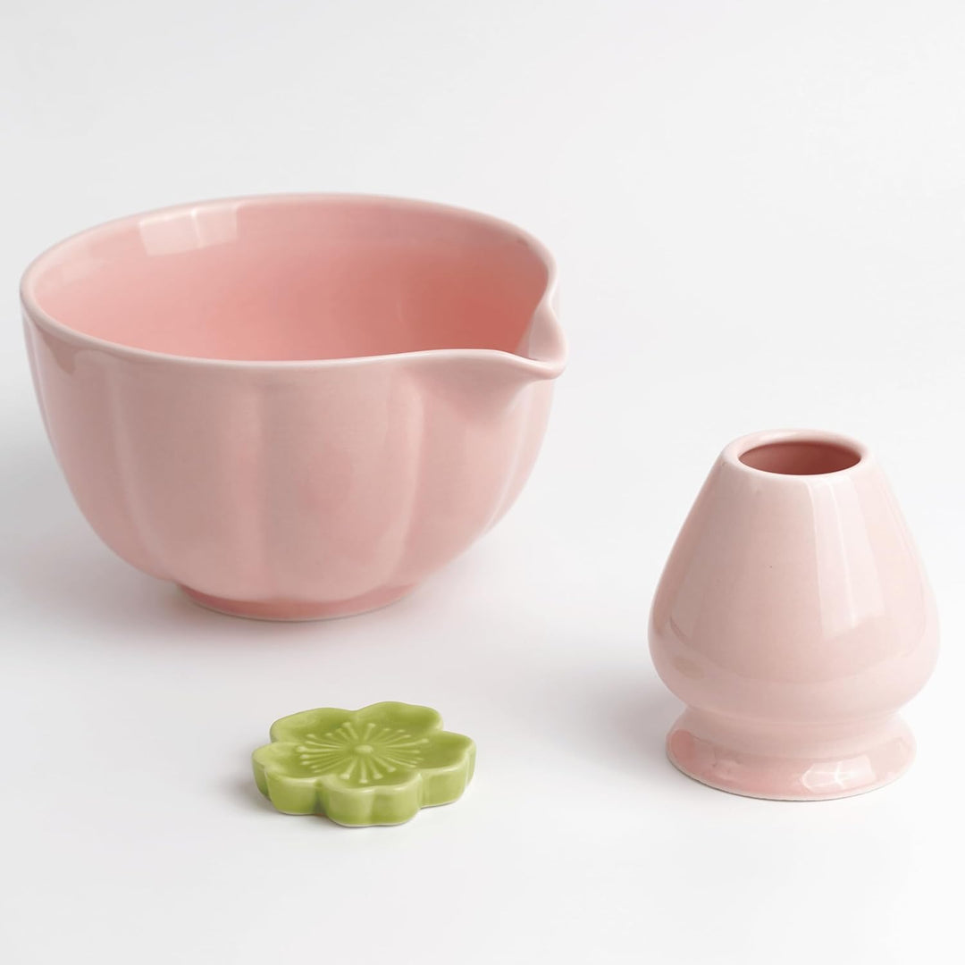 Premium Matcha Set 7-teilig – Exklusives Teezeremonie-Set mit Bambus-Chasen (Besen),Rosa Keramik-Sch