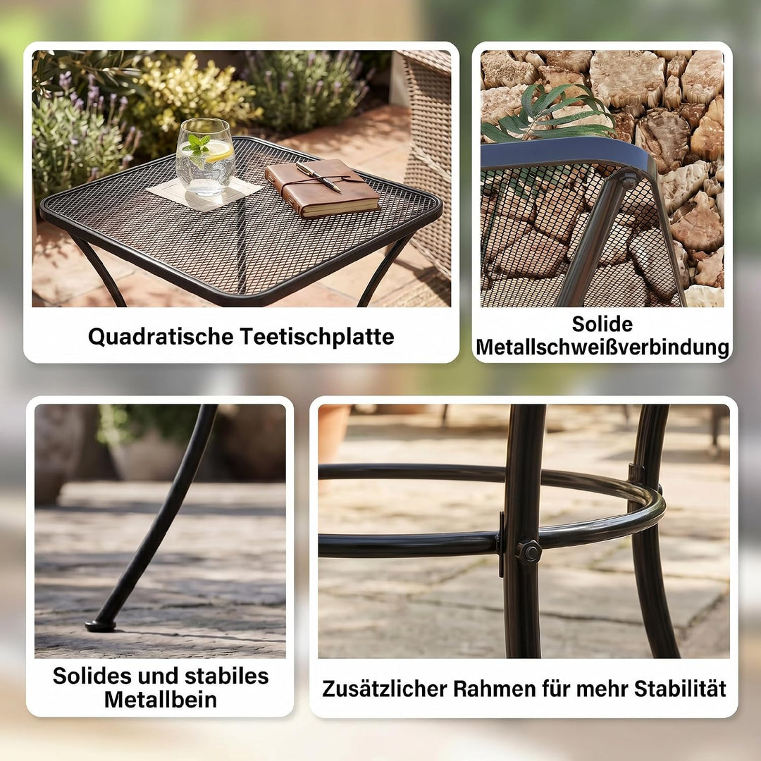 Outsunny Garten Couchtisch, Beistelltisch, Kaffeetisch, Metall, Schwarz, Terrasse, 45 x 45 x 50 cm
