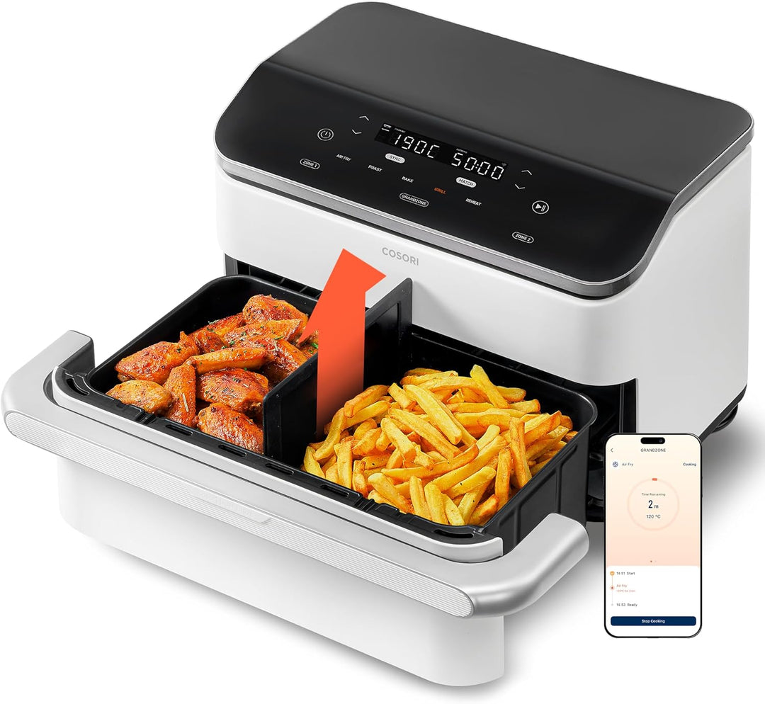 COSORI Heissluftfritteuse 2 Kammern, Dual Blaze TwinFry 10L, mit 4 Heizrohren & flexiblen Kammern, g