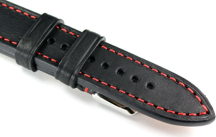 RIOS1931 20mm genuine Vintage Leder Deutsch Pilot robust Uhrenarmband schwarz rote Naht CT