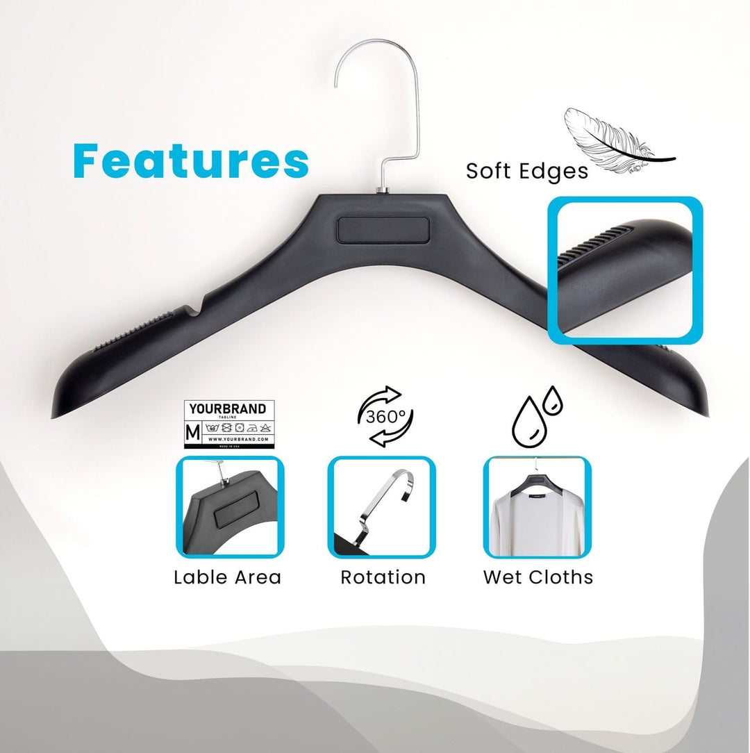 Kleiderbügel in UNIVERSAL SCHWARZ - 20 Stück breite Kleiderbügel aus Kunststoff mit Anti-Rutsch Ober