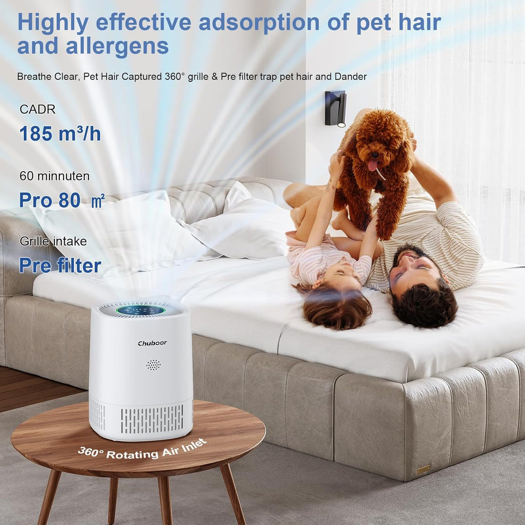 Luftreiniger allergiker für Schlafzimmer，Luftreiniger CADR 240m³/h für Raucherzimmer, 3 Timer, 3 Ges